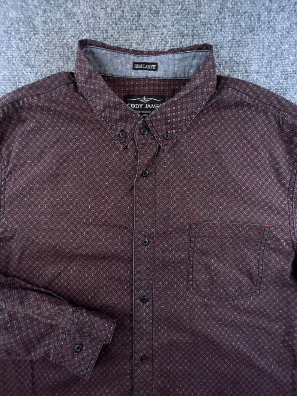 Cody James Button Up Shirt XL Regular Fit Long Sleeve Brown Red Geometric Print